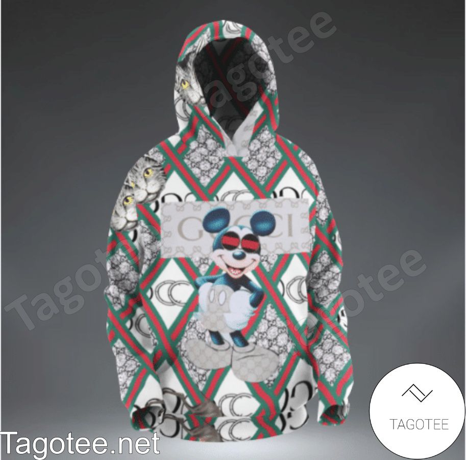 Gucci Cat And Mickey Mouse Rhombus Hoodie