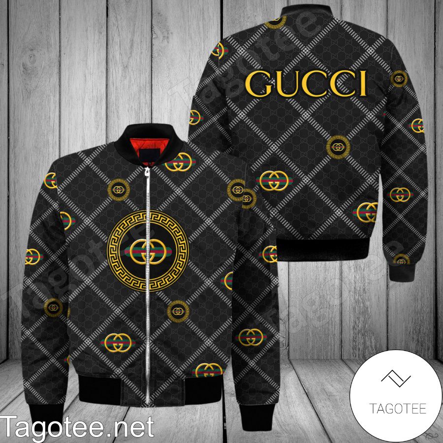 Gucci Greek Key Logo Diagonal Square Bomber Jacket