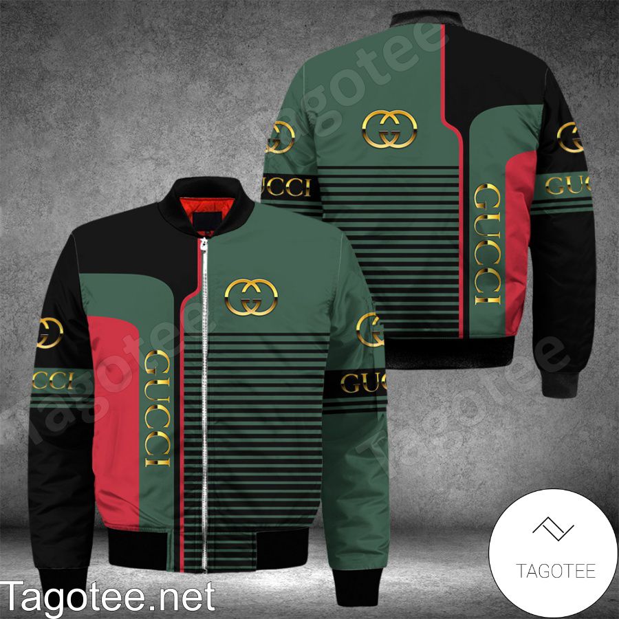 Gucci Horizontal Stripes Black Green Red Bomber Jacket