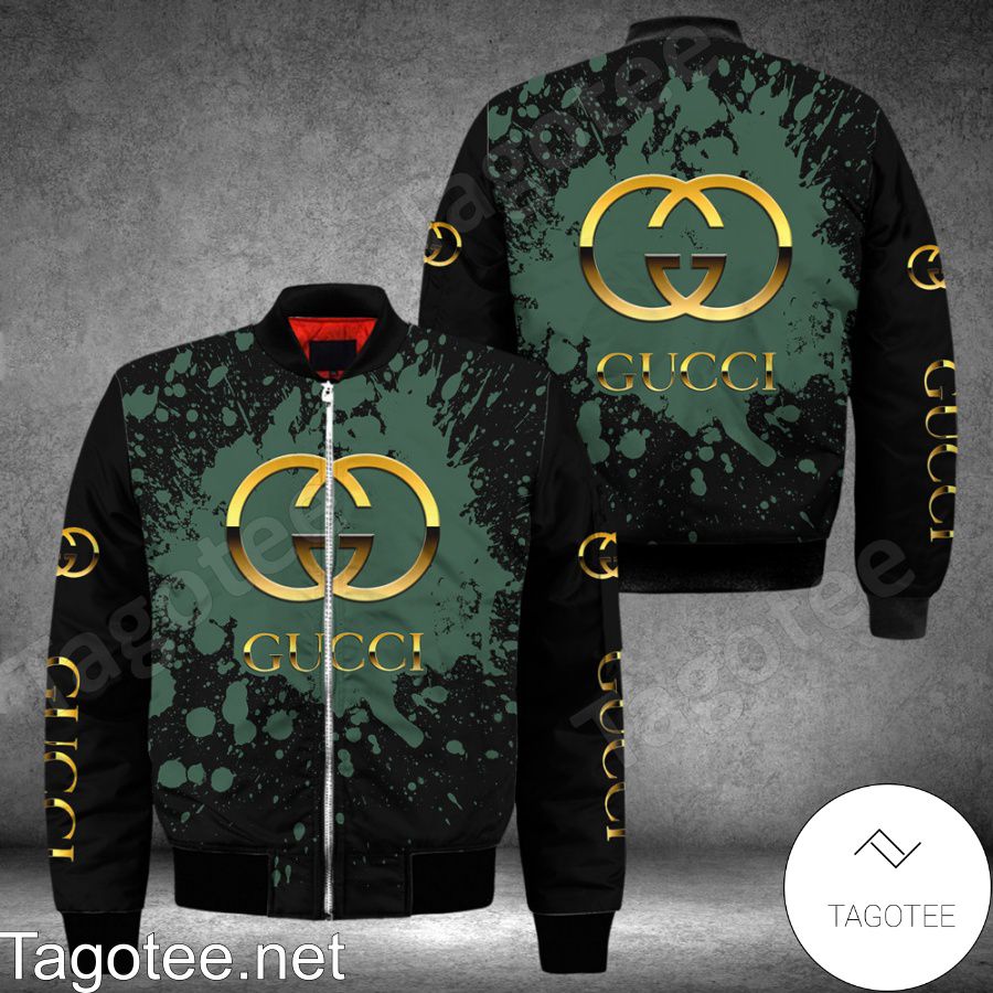 Gucci Logo Center Green Splash Black Bomber Jacket