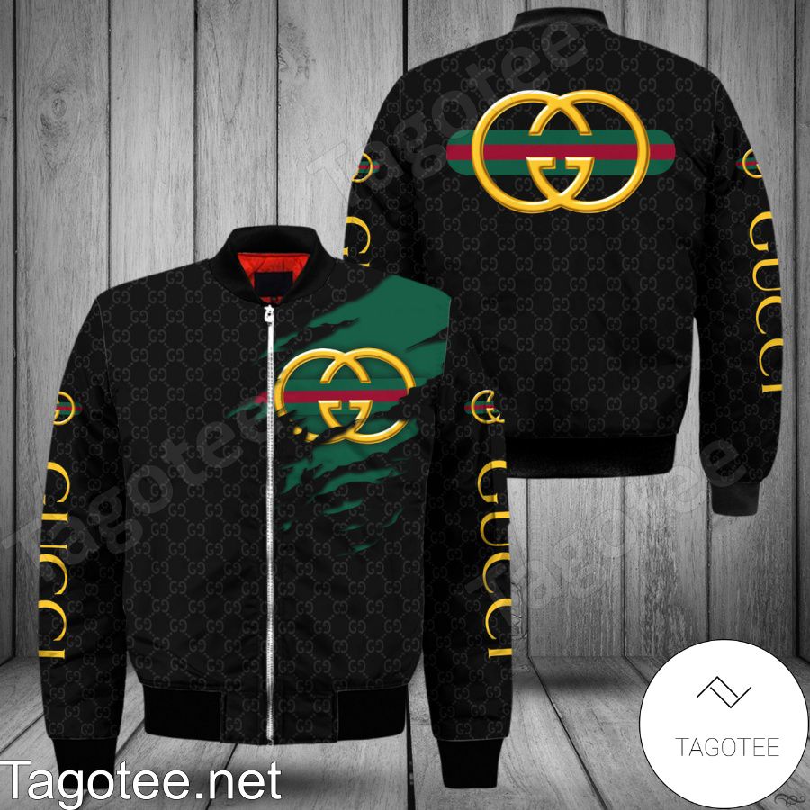 Gucci Logo Torn Ripped Black Bomber Jacket