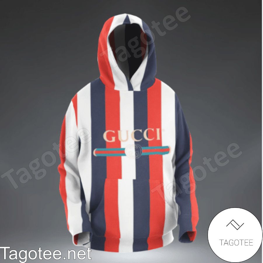 Gucci White Red Blue Vertical Stripes Hoodie