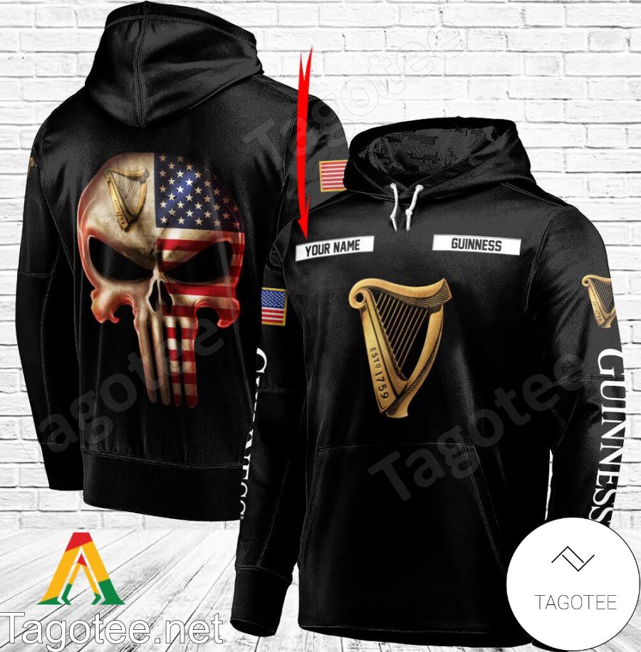 Guinness Beer Punisher Skull USA Flag Personalized Hoodie