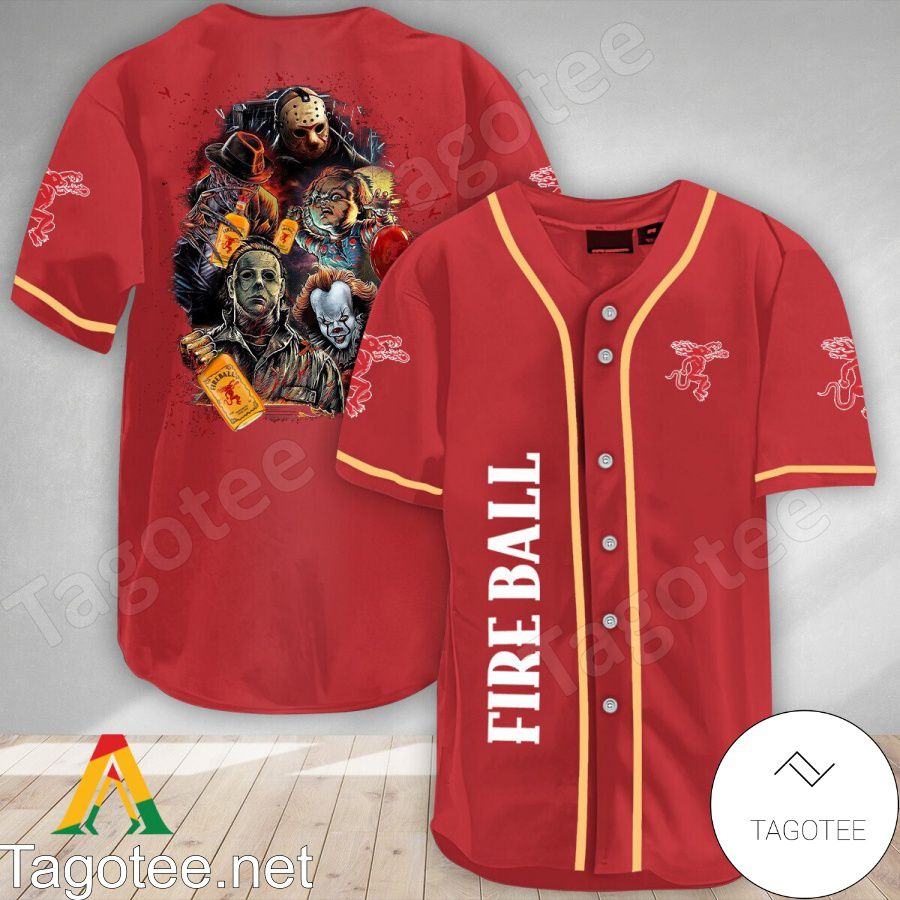 Halloween Horror Characters Fireball Whisky Baseball Jersey