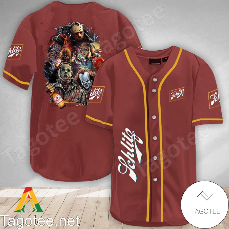 Halloween Horror Characters Schlitz Beer Baseball Jersey