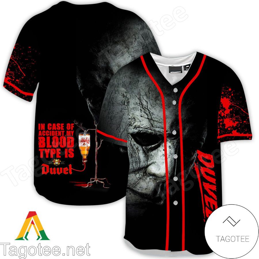 Halloween Horror Michael Myers Duvel Beer In Case Of Accident My Blood Type Is Baseball Jersey