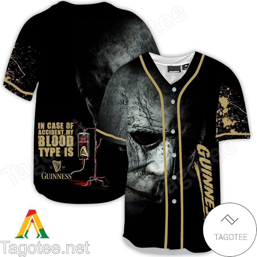 Halloween Horror Michael Myers Guinness Beer In Case Of Accident My Blood Type Is Baseball Jersey