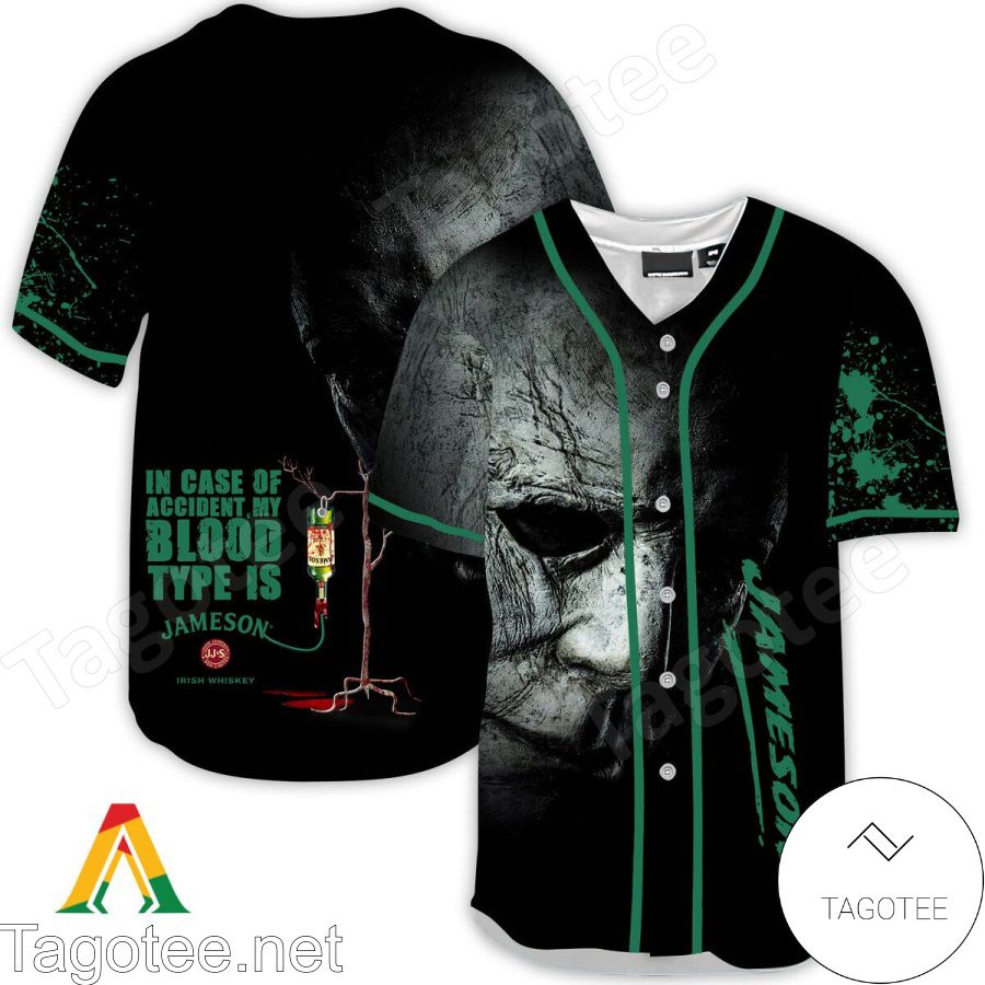 Halloween Horror Michael Myers Jameson Whisky In Case Of Accident My Blood Type Is Baseball Jersey