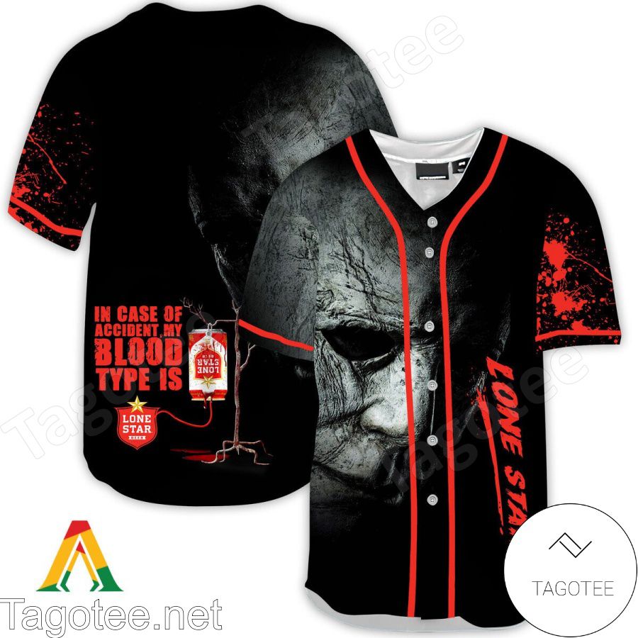 Halloween Horror Michael Myers Lone Star In Case Of Accident My Blood Type Is Baseball Jersey