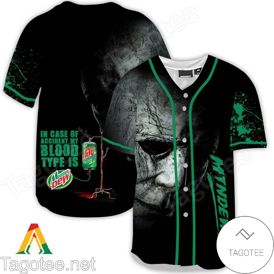 Halloween Horror Michael Myers Mountain Dew In Case Of Accident My Blood Type Is Baseball Jersey