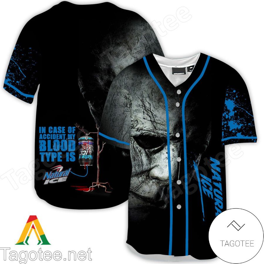 Halloween Horror Michael Myers Natural Ice In Case Of Accident My Blood Type Is Baseball Jersey