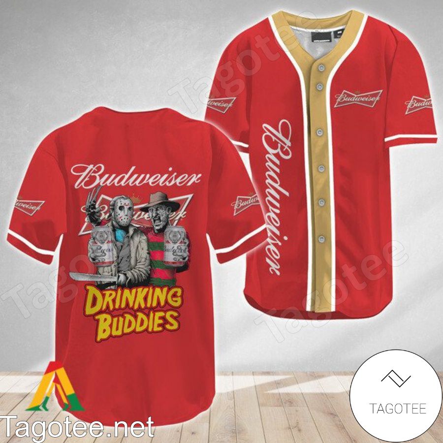 Horror Freddy And Jason Budweiser Drinking Buddies Baseball Jersey