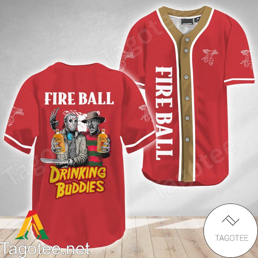 Horror Freddy And Jason Fireball Drinking Buddies Baseball Jersey