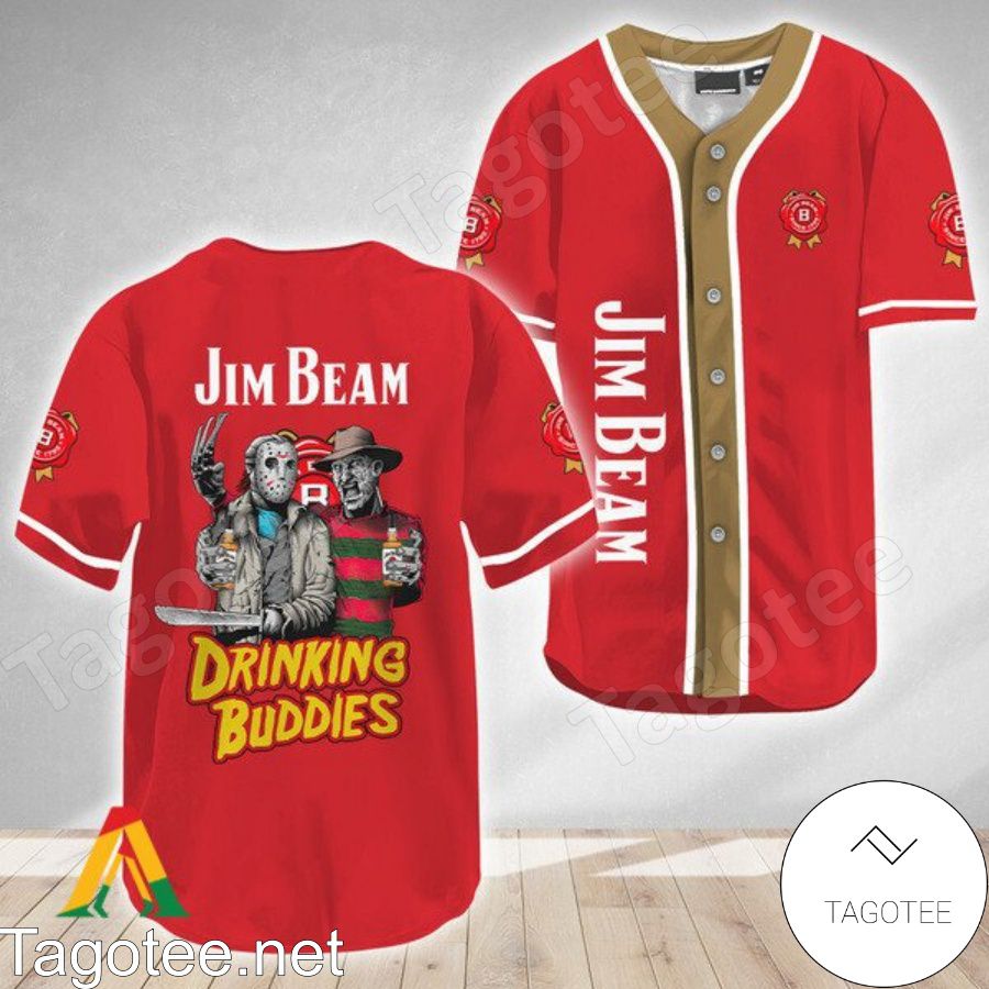 Horror Freddy And Jason Jim Beam Drinking Buddies Baseball Jersey