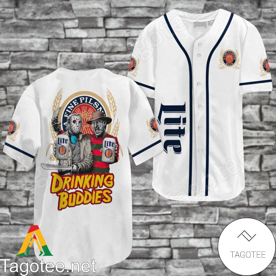 Horror Freddy And Jason Miller Lite Drinking Buddies Baseball Jersey