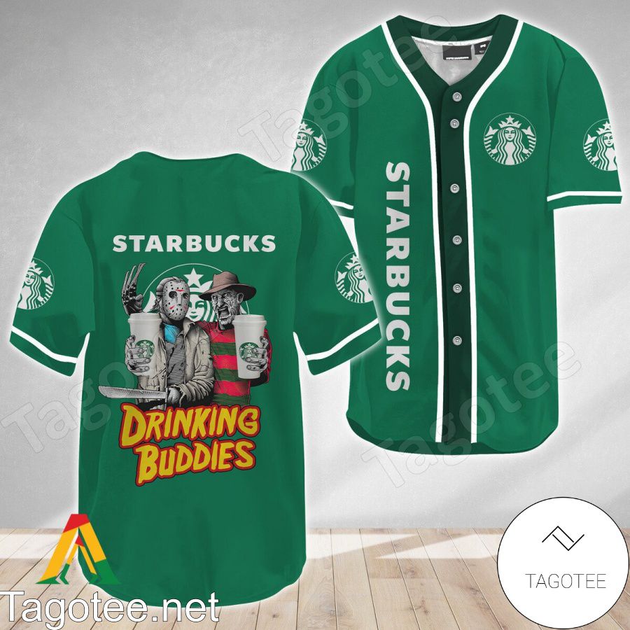 Horror Freddy And Jason Starbucks Drinking Buddies Baseball Jersey