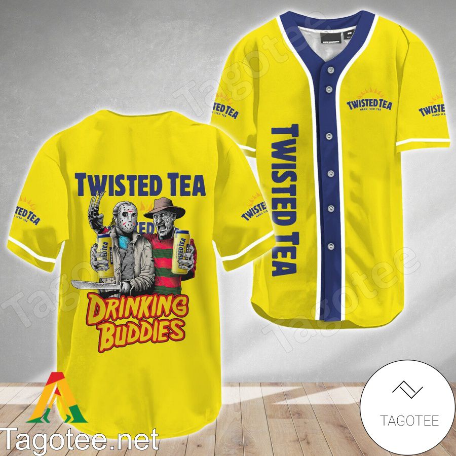 Horror Freddy And Jason Twisted Tea Drinking Buddies Baseball Jersey