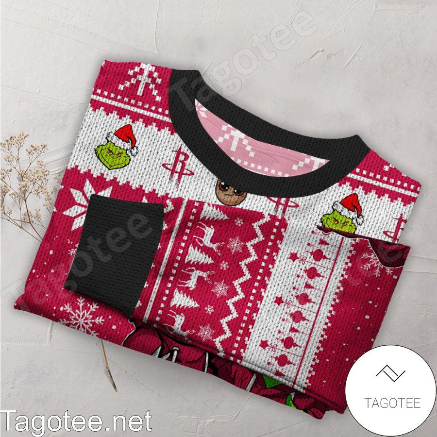 Houston Rockets Baby Groot And Grinch NBA Ugly Christmas Sweater a