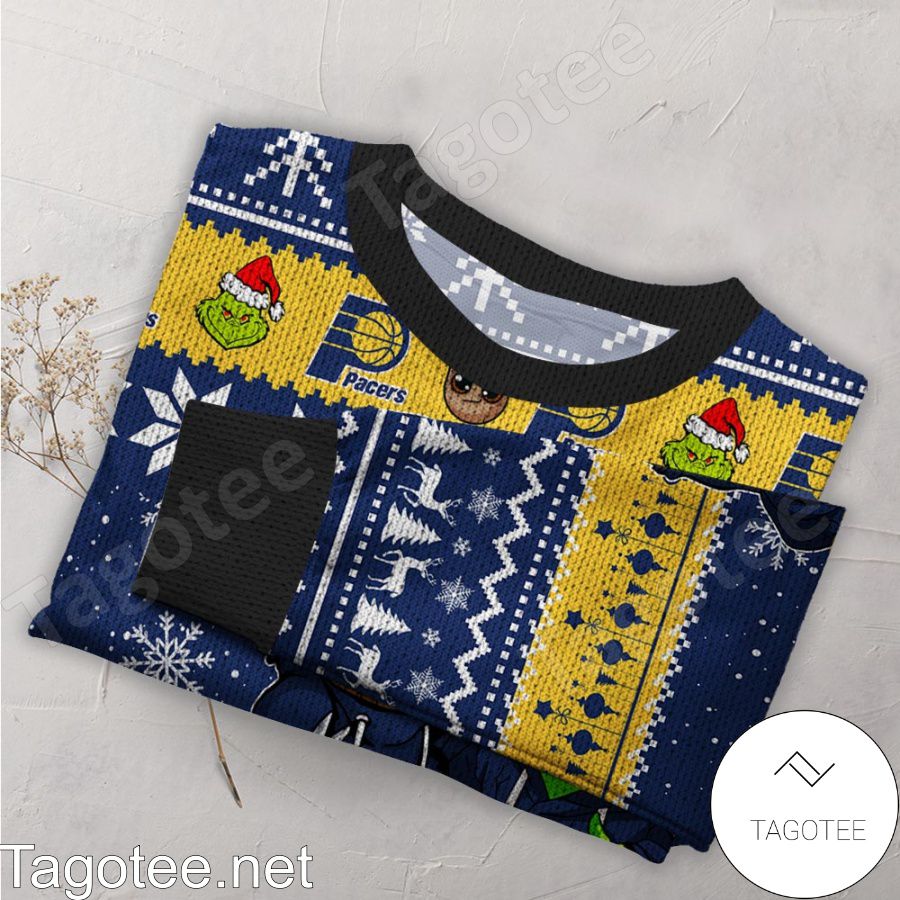 Indiana Pacers Baby Groot And Grinch NBA Ugly Christmas Sweater a