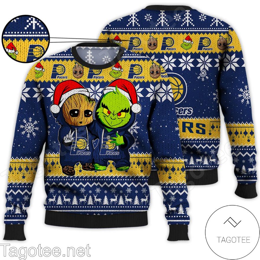 Indiana Pacers Baby Groot And Grinch NBA Ugly Christmas Sweater