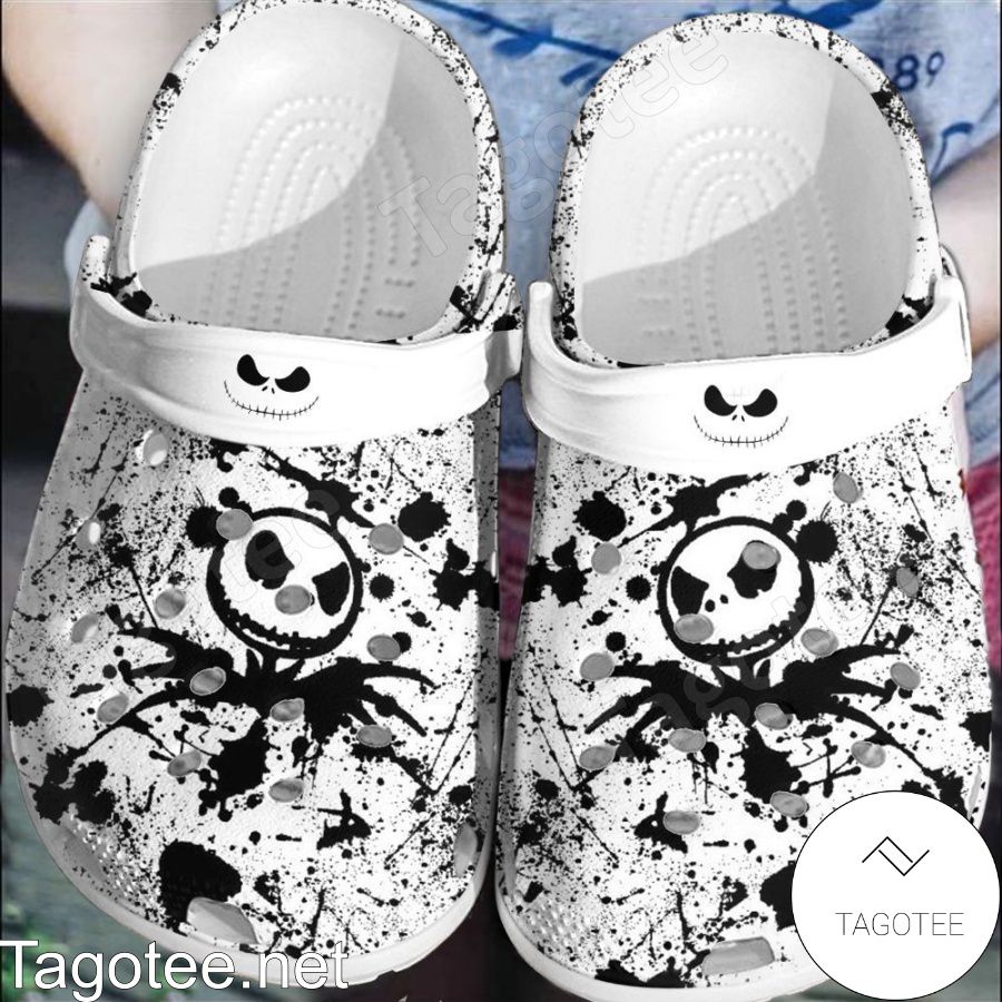 Jack Skellington Black And White Splash Crocs Clogs