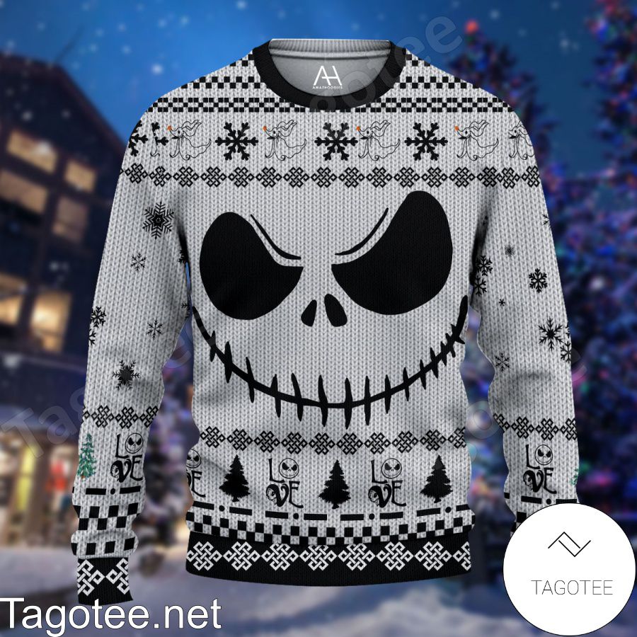 Jack Skellington Face Love White Ugly Christmas Sweater