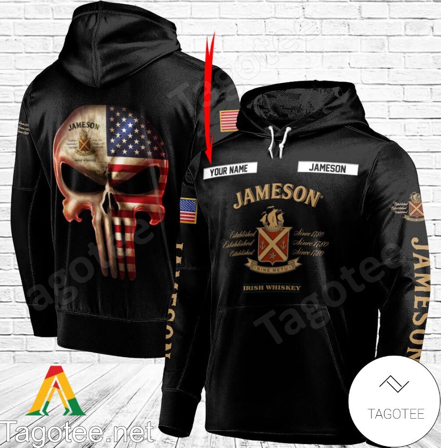 Jameson Whiskey Punisher Skull USA Flag Personalized Hoodie