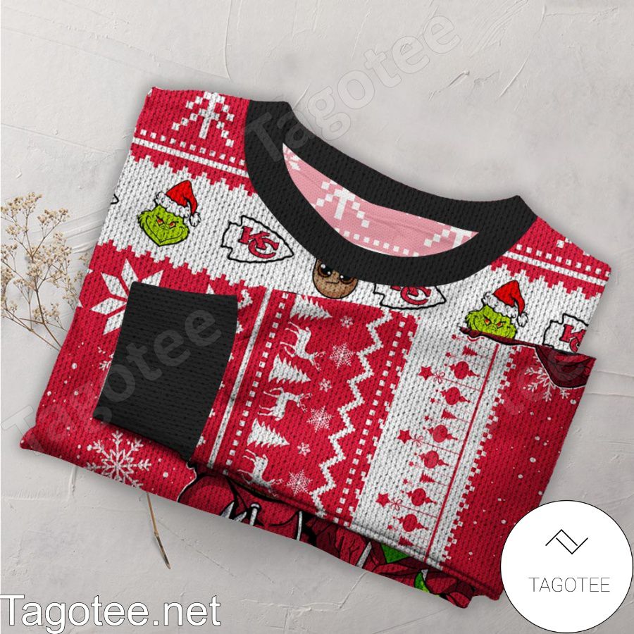 Kansas City Chiefs Baby Groot And Grinch NFL Ugly Christmas Sweater a