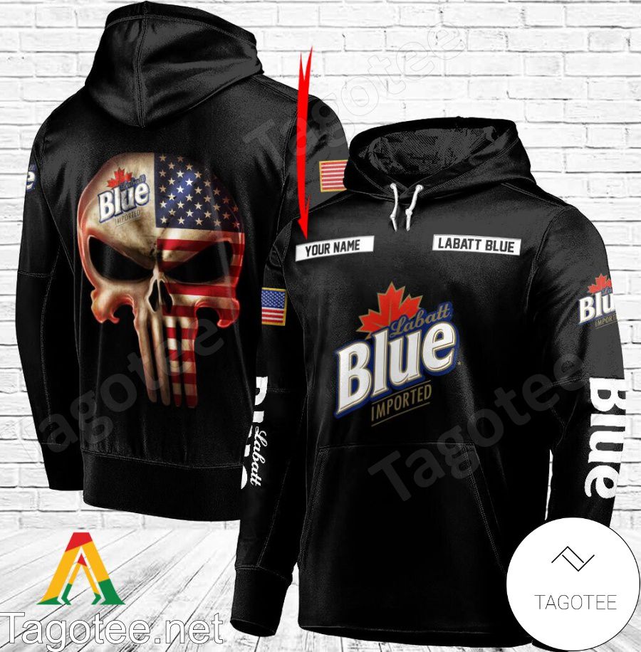 Labatt Blue Beer Punisher Skull USA Flag Personalized Hoodie