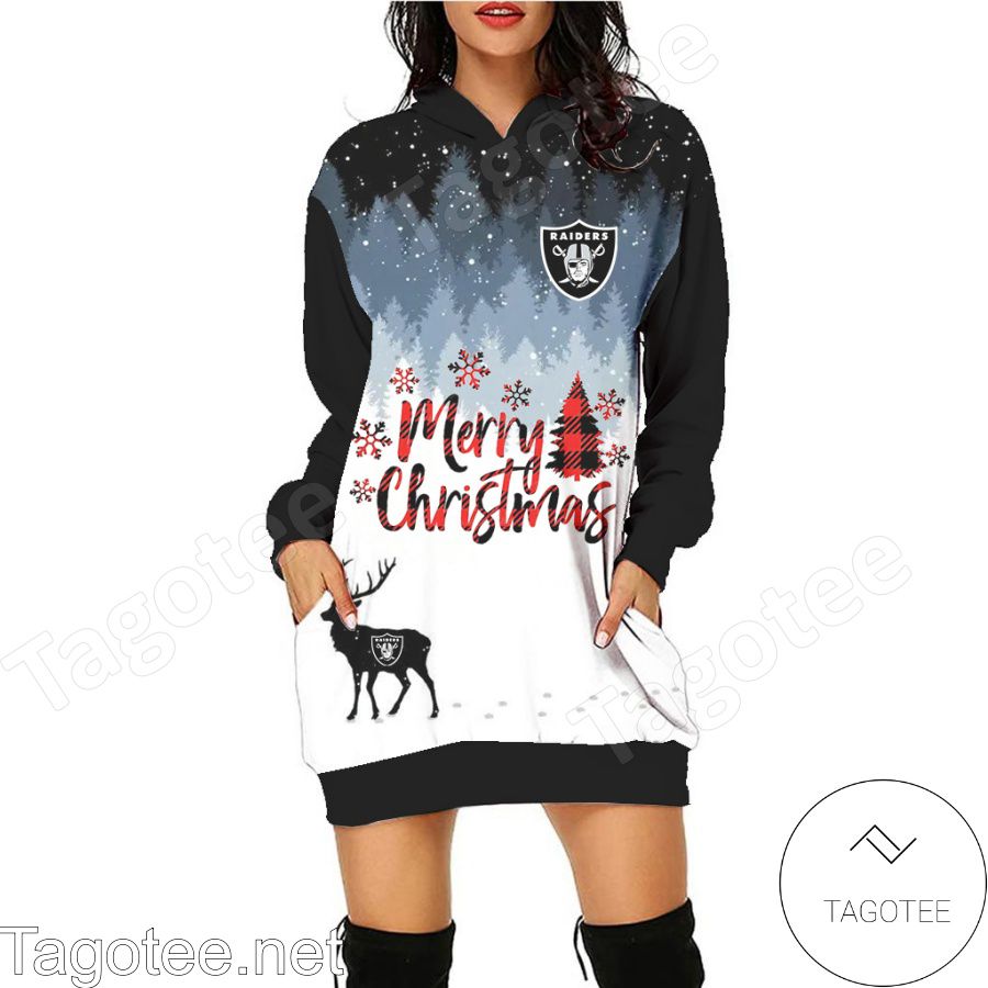 Las Vegas Raiders NFL Merry Christmas Women Hoodie Dress