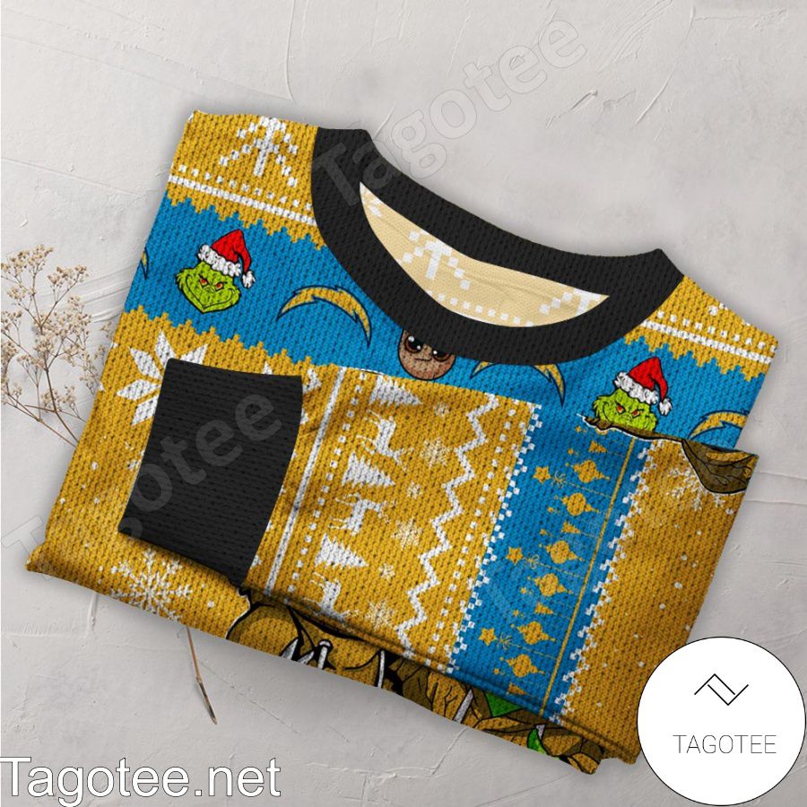 Los Angeles Chargers Baby Groot And Grinch NFL Ugly Christmas Sweater a