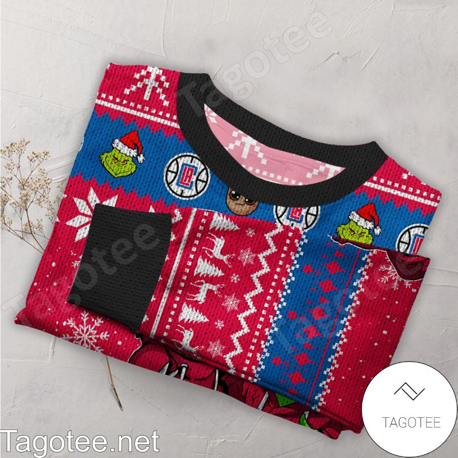 Los Angeles Clippers Baby Groot And Grinch NBA Ugly Christmas Sweater a