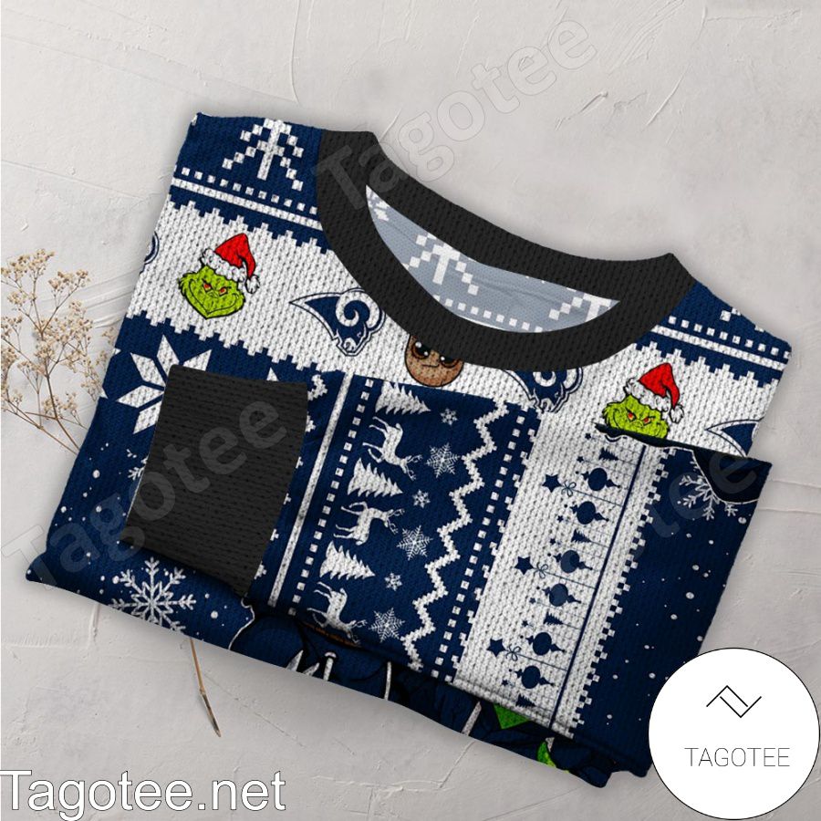 Los Angeles Rams Baby Groot And Grinch NFL Ugly Christmas Sweater a