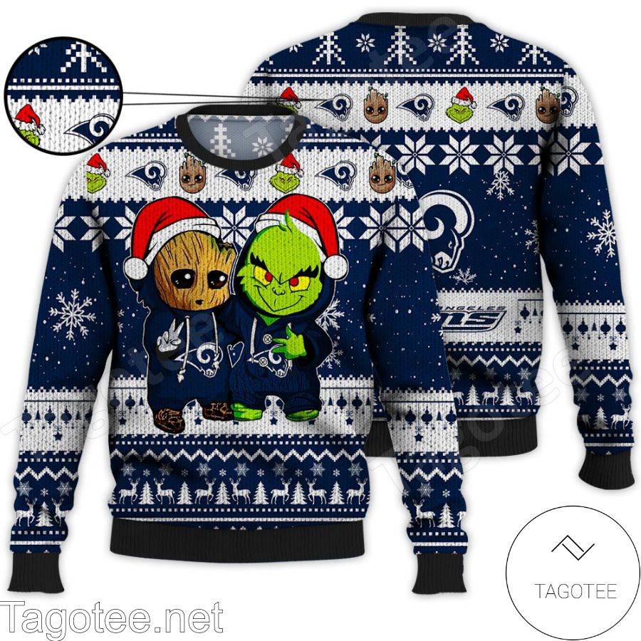 Los Angeles Rams Baby Groot And Grinch NFL Ugly Christmas Sweater