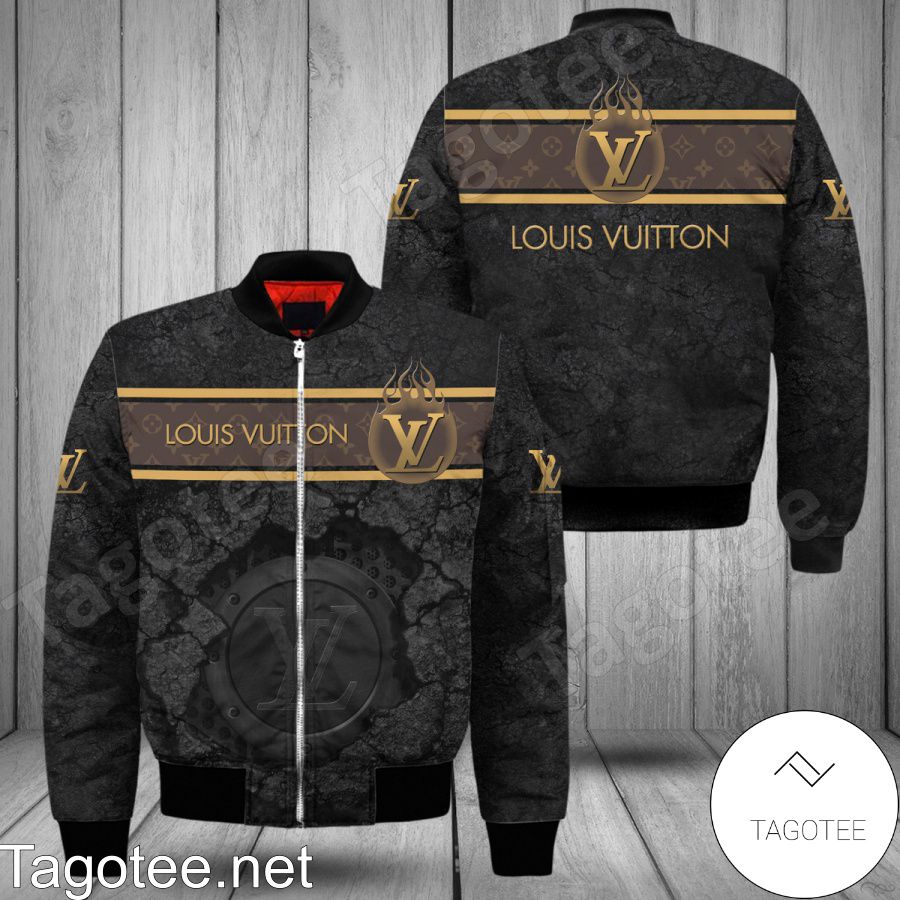 Louis Vuitton Black Cracked Surface Bomber Jacket