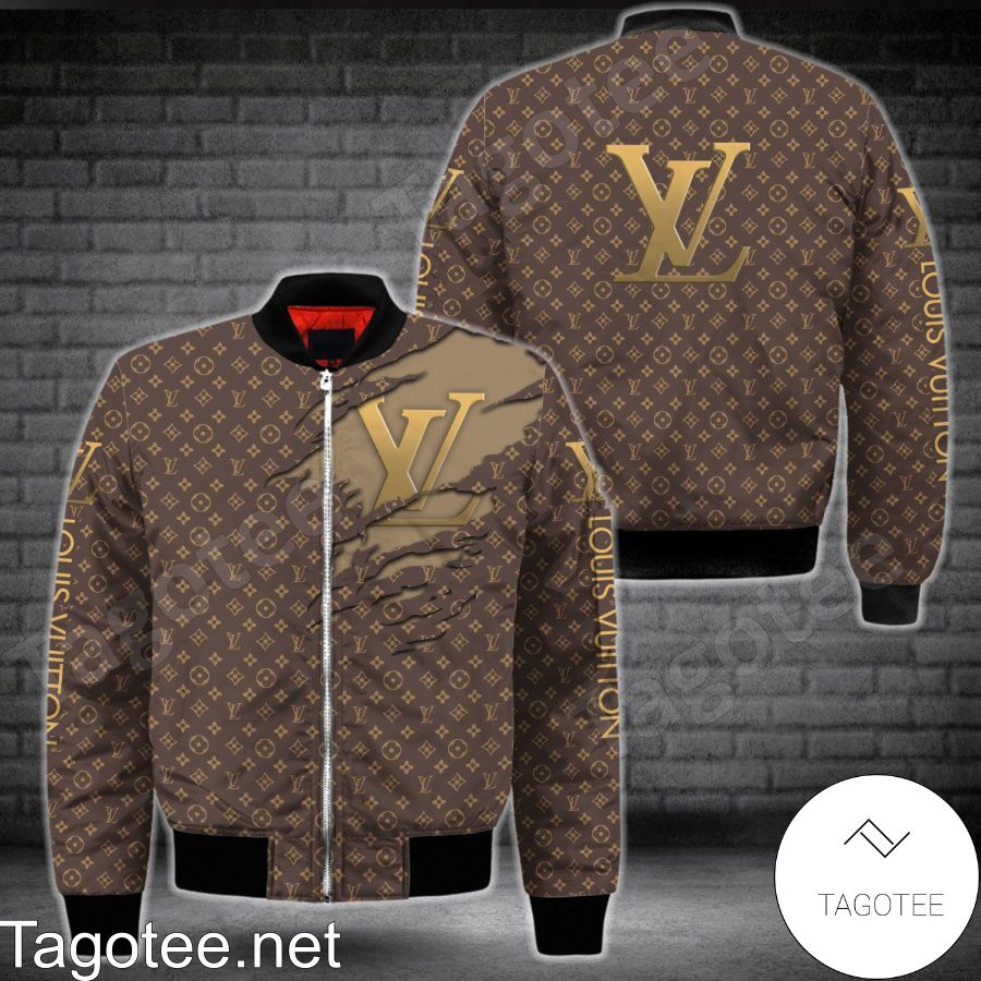 Louis Vuitton Logo Torn Ripped Dark Brown Monogram Bomber Jacket