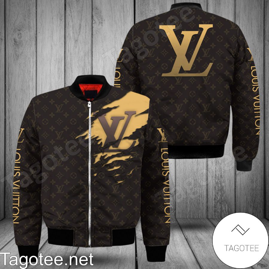 Louis Vuitton Logo Torn Ripped Dark Monogram Bomber Jacket