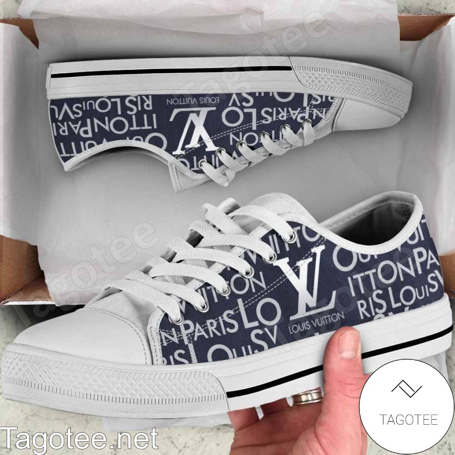 Louis Vuitton Paris Brand Name Print Navy Low Top Shoes