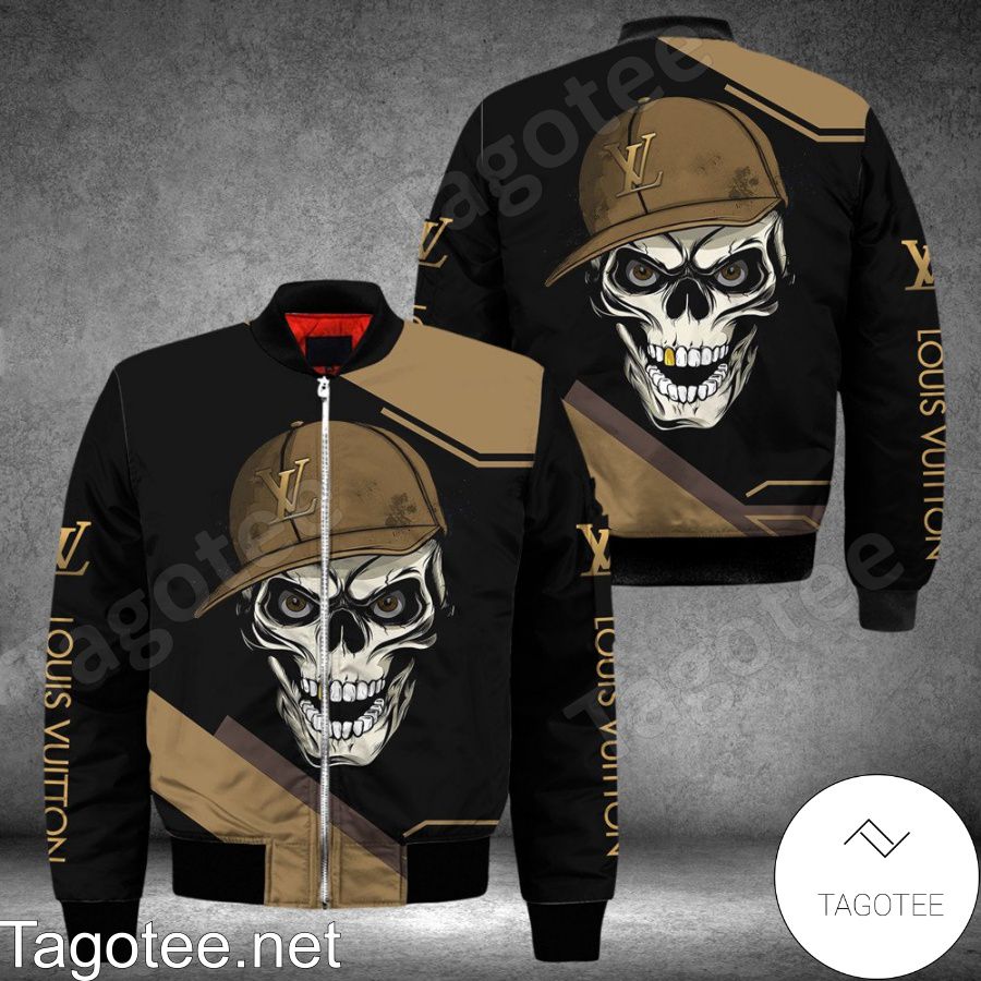 Louis Vuitton Skull Wearing Hat Black And Brown Bomber Jacket