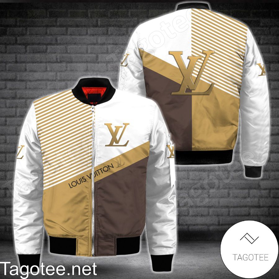 Louis Vuitton White Mix Dark And Light Brown With Diagonal Lines Bomber Jacket