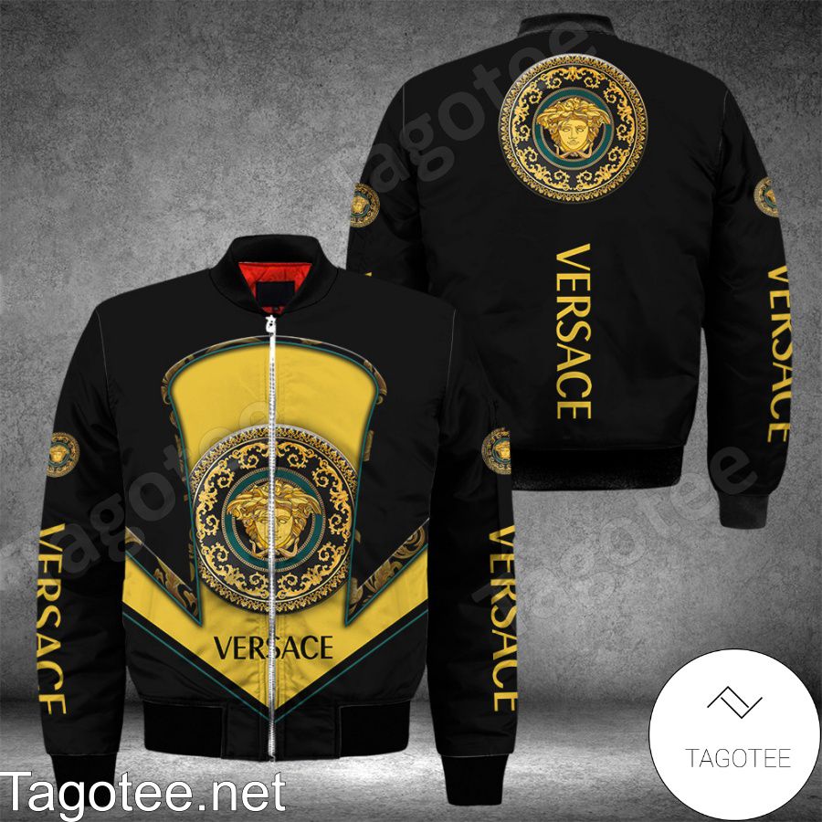 Luxury Versace With Logo Center Black Bomber Jacket