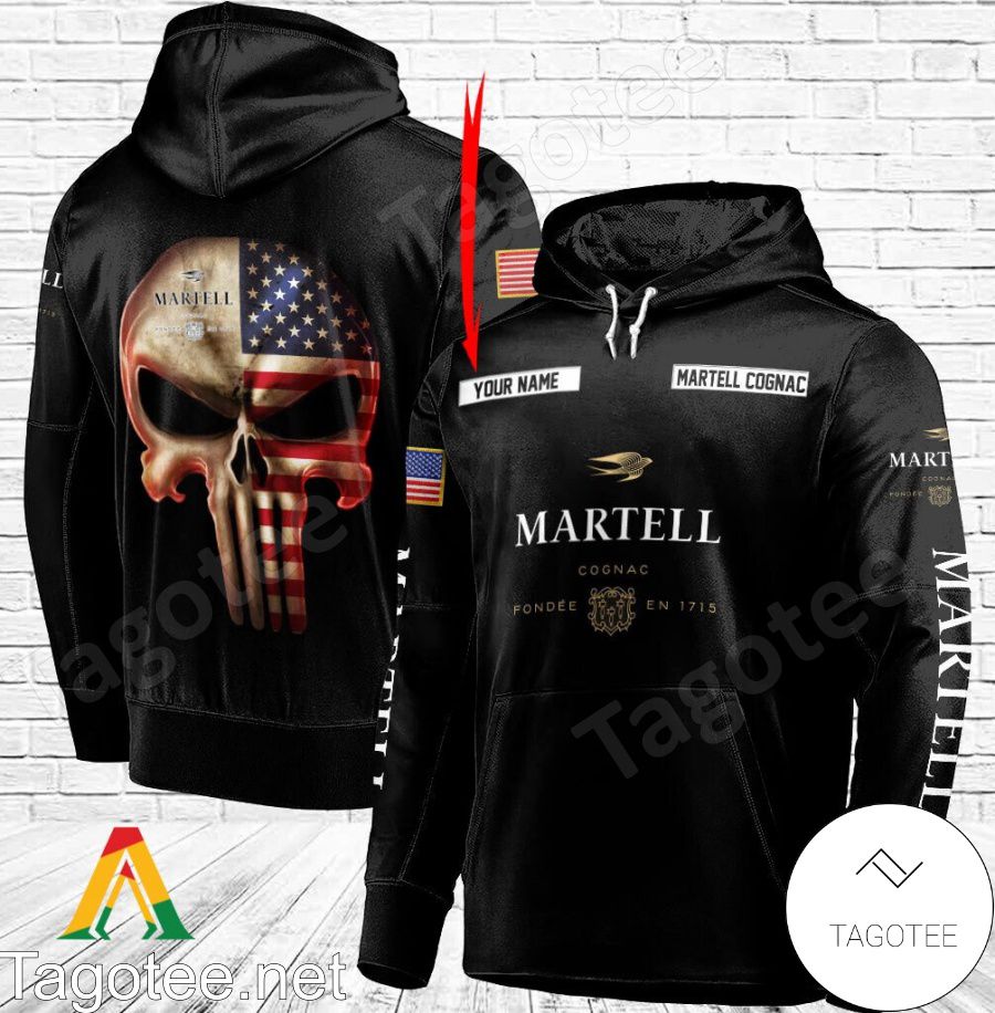 Martell Cognac Punisher Skull USA Flag Personalized Hoodie