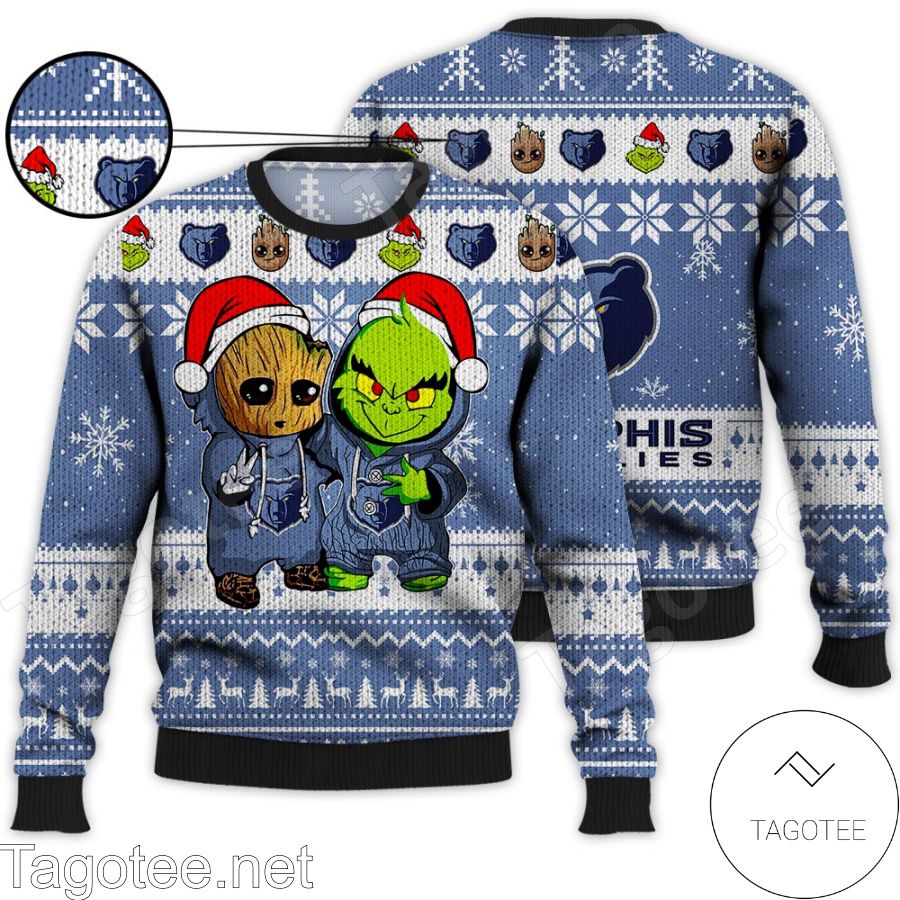 Memphis Grizzlies Baby Groot And Grinch NBA Ugly Christmas Sweater