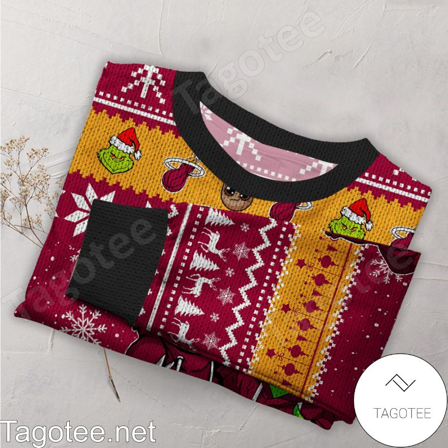 Miami Heat Baby Groot And Grinch NBA Ugly Christmas Sweater a