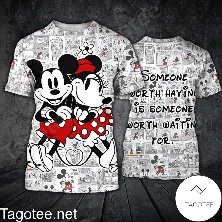 Mickey And Minnie Comic Someone Worth Having Is Someone Worth Waiting For Shirt, Tank Top And Leggings a