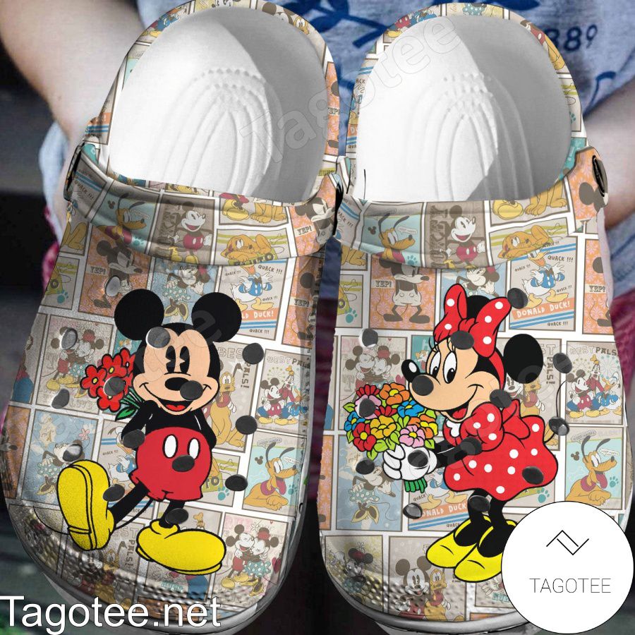 Mickey And Minnie Give Flowers Crocs Clogs