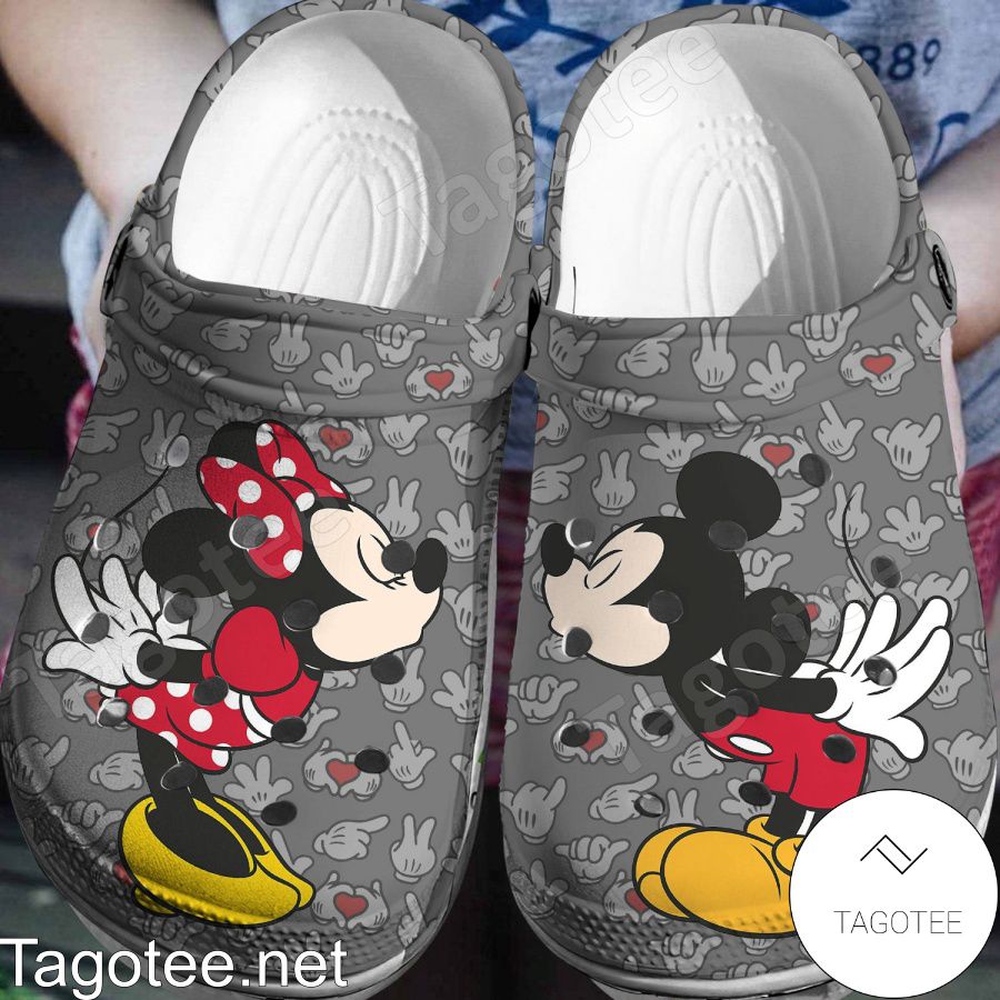 Mickey And Minnie Hand Signals Grey Crocs Clogs