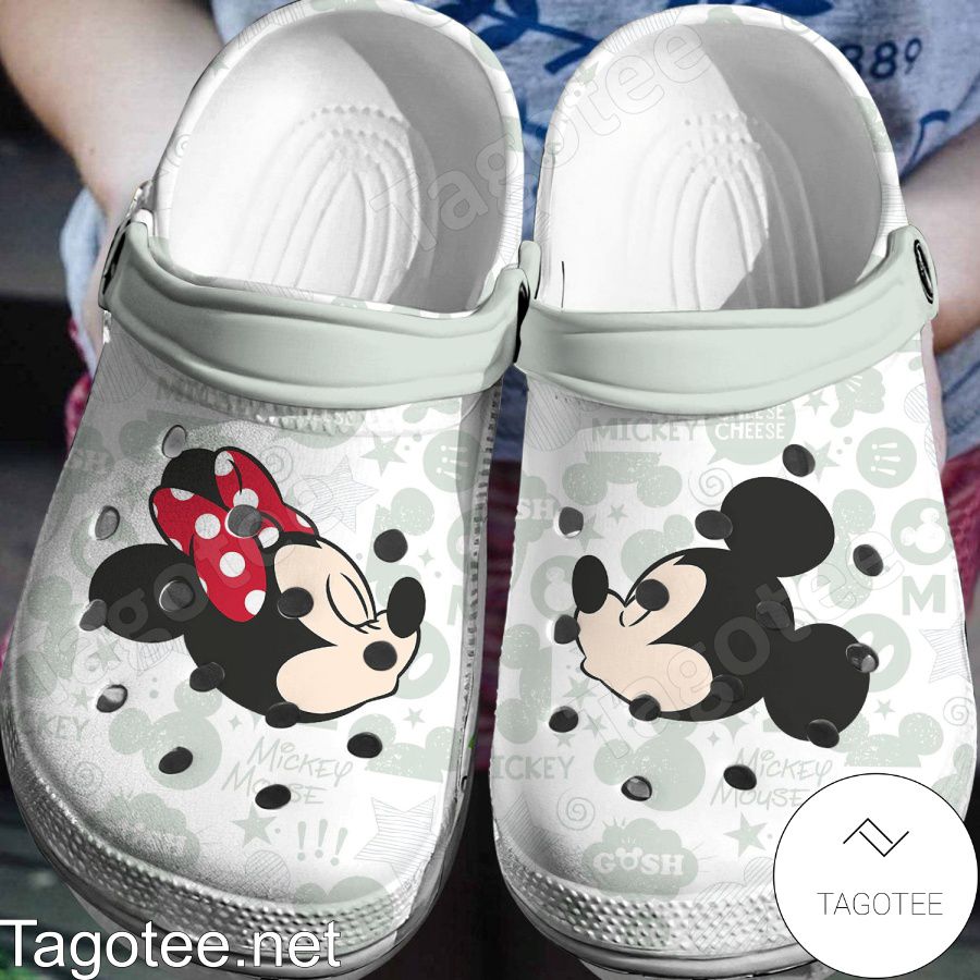 Mickey And Minnie Head Kiss Crocs Clogs