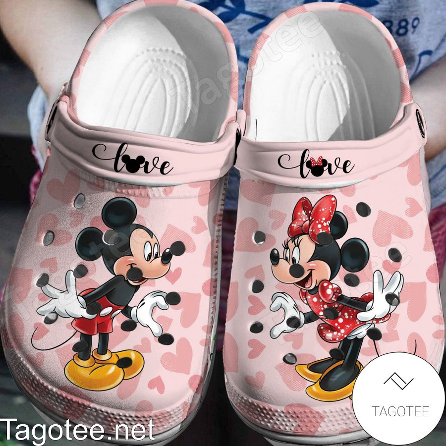 Mickey And Minnie Heart Pink Crocs Clogs