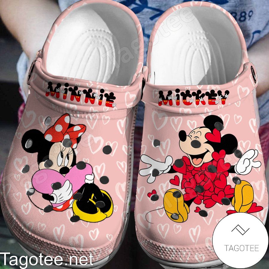 Mickey And Minnie Hearts Pattern Crocs Clogs